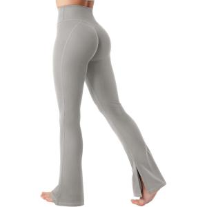 imageYEOREO Flare Split Hem Leggings for Women Tummy Control Workout Leggings Nasreen Hidden Scrunch Bootcut Gym Yoga PantsLight Gray