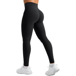 imageYEOREO Leggings for Women Hidden Scrunch High Waisted Yoga Pants V Cross Tummy Control Craze Compression WorkoutBlack