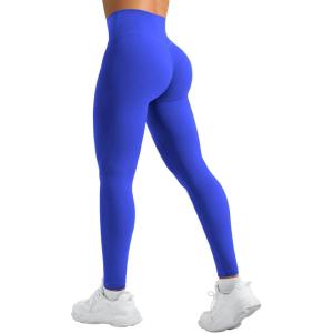 imageYEOREO Leggings for Women Hidden Scrunch High Waisted Yoga Pants V Cross Tummy Control Craze Compression WorkoutBlue