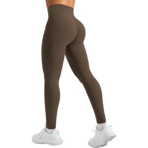 imageYEOREO Leggings for Women Hidden Scrunch High Waisted Yoga Pants V Cross Tummy Control Craze Compression WorkoutCoffee