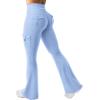 imageYEOREO CoreFlex Women Workout Flare Leggings with Pockets Hidden Scrunch High Waisted Cargo Gym Yoga No Front Seam LeggingsLight Blue