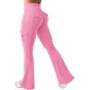 imageYEOREO CoreFlex Women Workout Flare Leggings with Pockets Hidden Scrunch High Waisted Cargo Gym Yoga No Front Seam LeggingsPink