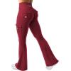 imageYEOREO CoreFlex Women Workout Flare Leggings with Pockets Hidden Scrunch High Waisted Cargo Gym Yoga No Front Seam LeggingsWine