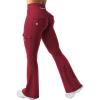 imageYEOREO CoreFlex Women Workout Flare Leggings with Pockets Hidden Scrunch High Waisted Cargo Gym Yoga No Front Seam LeggingsWine