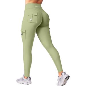 imageYEOREO CoreFlex Workout Cargo Leggings with Pockets for Women Hidden Scrunch Butt Lifting Leggings Gym Yoga PantsBean Green
