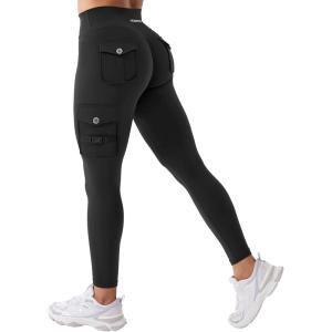 imageYEOREO CoreFlex Workout Cargo Leggings with Pockets for Women Hidden Scrunch Butt Lifting Leggings Gym Yoga PantsBlack