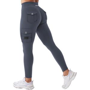 imageYEOREO CoreFlex Workout Cargo Leggings with Pockets for Women Hidden Scrunch Butt Lifting Leggings Gym Yoga PantsCarbon Grey