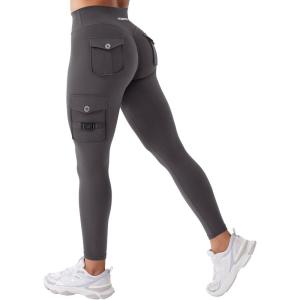 imageYEOREO CoreFlex Workout Cargo Leggings with Pockets for Women Hidden Scrunch Butt Lifting Leggings Gym Yoga PantsDark Grey
