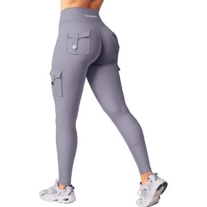 imageYEOREO CoreFlex Workout Cargo Leggings with Pockets for Women Hidden Scrunch Butt Lifting Leggings Gym Yoga PantsGrey Blue