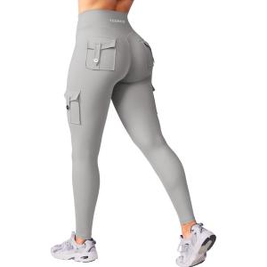 imageYEOREO CoreFlex Workout Cargo Leggings with Pockets for Women Hidden Scrunch Butt Lifting Leggings Gym Yoga PantsLight Grey