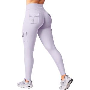 imageYEOREO CoreFlex Workout Cargo Leggings with Pockets for Women Hidden Scrunch Butt Lifting Leggings Gym Yoga PantsLight Purple