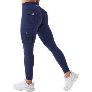 imageYEOREO CoreFlex Workout Cargo Leggings with Pockets for Women Hidden Scrunch Butt Lifting Leggings Gym Yoga PantsNavy