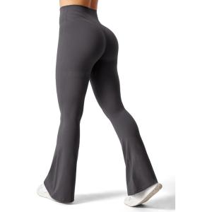 imageYEOREO Flare Leggings for Women Lynnie Bell Bottom Yoga Pants High Waisted Tummy Control Bootcut Workout LeggingsDark Grey