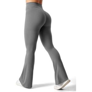imageYEOREO Flare Leggings for Women Lynnie Bell Bottom Yoga Pants High Waisted Tummy Control Bootcut Workout LeggingsGray