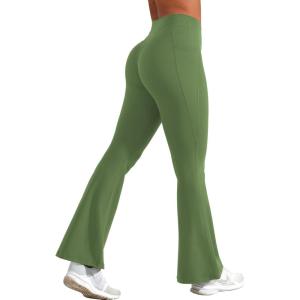 imageYEOREO Flare Leggings for Women Lynnie Bell Bottom Yoga Pants High Waisted Tummy Control Bootcut Workout LeggingsGreen