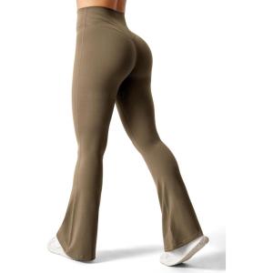 imageYEOREO Flare Leggings for Women Lynnie Bell Bottom Yoga Pants High Waisted Tummy Control Bootcut Workout LeggingsLight Brown