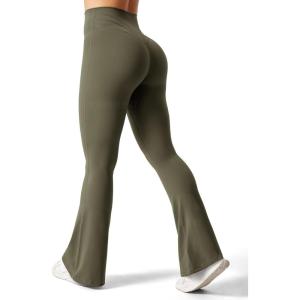 imageYEOREO Flare Leggings for Women Lynnie Bell Bottom Yoga Pants High Waisted Tummy Control Bootcut Workout LeggingsOlive Green
