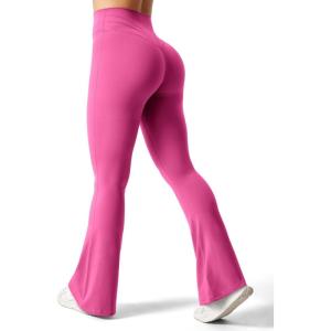 imageYEOREO Flare Leggings for Women Lynnie Bell Bottom Yoga Pants High Waisted Tummy Control Bootcut Workout LeggingsRose Red