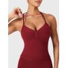 imageYEOREO SoftHue Impact Longline Strappy Top Womens Halter Workout Tank Tops Backless Gym Longline with Adjustable StrapScarlett Red