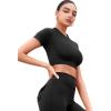 imageYEOREO SoftHue Womens Short Sleeve Crop Tops Caliyta Seamless Workout Impact T Shirts Crew Neck Raglan Gym Yoga Tees Slim FitBlack