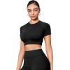 imageYEOREO SoftHue Womens Short Sleeve Crop Tops Caliyta Seamless Workout Impact T Shirts Crew Neck Raglan Gym Yoga Tees Slim FitBlack