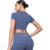 imageYEOREO SoftHue Womens Short Sleeve Crop Tops Caliyta Seamless Workout Impact T Shirts Crew Neck Raglan Gym Yoga Tees Slim FitBlue Gray