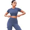 imageYEOREO SoftHue Womens Short Sleeve Crop Tops Caliyta Seamless Workout Impact T Shirts Crew Neck Raglan Gym Yoga Tees Slim FitBlue Gray