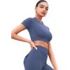 imageYEOREO SoftHue Womens Short Sleeve Crop Tops Caliyta Seamless Workout Impact T Shirts Crew Neck Raglan Gym Yoga Tees Slim FitBlue Gray