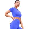 imageYEOREO SoftHue Womens Short Sleeve Crop Tops Caliyta Seamless Workout Impact T Shirts Crew Neck Raglan Gym Yoga Tees Slim FitElectric Blue
