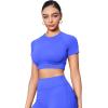 imageYEOREO SoftHue Womens Short Sleeve Crop Tops Caliyta Seamless Workout Impact T Shirts Crew Neck Raglan Gym Yoga Tees Slim FitElectric Blue