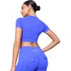 imageYEOREO SoftHue Womens Short Sleeve Crop Tops Caliyta Seamless Workout Impact T Shirts Crew Neck Raglan Gym Yoga Tees Slim FitElectric Blue