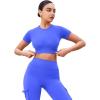 imageYEOREO SoftHue Womens Short Sleeve Crop Tops Caliyta Seamless Workout Impact T Shirts Crew Neck Raglan Gym Yoga Tees Slim FitElectric Blue