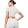 imageYEOREO SoftHue Womens Short Sleeve Crop Tops Caliyta Seamless Workout Impact T Shirts Crew Neck Raglan Gym Yoga Tees Slim FitFeather Rice