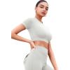 imageYEOREO SoftHue Womens Short Sleeve Crop Tops Caliyta Seamless Workout Impact T Shirts Crew Neck Raglan Gym Yoga Tees Slim FitFeather Rice
