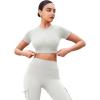 imageYEOREO SoftHue Womens Short Sleeve Crop Tops Caliyta Seamless Workout Impact T Shirts Crew Neck Raglan Gym Yoga Tees Slim FitFeather Rice
