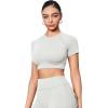 imageYEOREO SoftHue Womens Short Sleeve Crop Tops Caliyta Seamless Workout Impact T Shirts Crew Neck Raglan Gym Yoga Tees Slim FitFeather Rice
