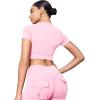 imageYEOREO SoftHue Womens Short Sleeve Crop Tops Caliyta Seamless Workout Impact T Shirts Crew Neck Raglan Gym Yoga Tees Slim FitPink