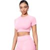 imageYEOREO SoftHue Womens Short Sleeve Crop Tops Caliyta Seamless Workout Impact T Shirts Crew Neck Raglan Gym Yoga Tees Slim FitPink