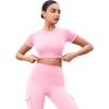 imageYEOREO SoftHue Womens Short Sleeve Crop Tops Caliyta Seamless Workout Impact T Shirts Crew Neck Raglan Gym Yoga Tees Slim FitPink