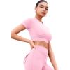 imageYEOREO SoftHue Womens Short Sleeve Crop Tops Caliyta Seamless Workout Impact T Shirts Crew Neck Raglan Gym Yoga Tees Slim FitPink