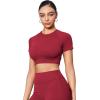 imageYEOREO SoftHue Womens Short Sleeve Crop Tops Caliyta Seamless Workout Impact T Shirts Crew Neck Raglan Gym Yoga Tees Slim FitScarlett Red