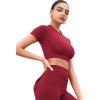 imageYEOREO SoftHue Womens Short Sleeve Crop Tops Caliyta Seamless Workout Impact T Shirts Crew Neck Raglan Gym Yoga Tees Slim FitScarlett Red