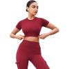 imageYEOREO SoftHue Womens Short Sleeve Crop Tops Caliyta Seamless Workout Impact T Shirts Crew Neck Raglan Gym Yoga Tees Slim FitScarlett Red