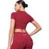 imageYEOREO SoftHue Womens Short Sleeve Crop Tops Caliyta Seamless Workout Impact T Shirts Crew Neck Raglan Gym Yoga Tees Slim FitScarlett Red