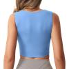 imageYEOREO Workout Top for Women Sleeveless Square Neck Sport Crop Top Built in Bra Tank Top Athletic Gym Cami Heart CollarBlue