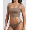 imageYEOREO Workout Top for Women Sleeveless Square Neck Sport Crop Top Built in Bra Tank Top Athletic Gym Cami Heart CollarLight Brown