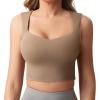 imageYEOREO Workout Top for Women Sleeveless Square Neck Sport Crop Top Built in Bra Tank Top Athletic Gym Cami Heart CollarLight Brown