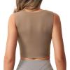 imageYEOREO Workout Top for Women Sleeveless Square Neck Sport Crop Top Built in Bra Tank Top Athletic Gym Cami Heart CollarLight Brown