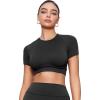 imageYEOREO SoftHue Womens Short Sleeve Crop Tops Caliyta Seamless Workout Impact T Shirts Crew Neck Raglan Gym Yoga Tees Slim FitBlack
