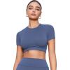 imageYEOREO SoftHue Womens Short Sleeve Crop Tops Caliyta Seamless Workout Impact T Shirts Crew Neck Raglan Gym Yoga Tees Slim FitBlue Gray